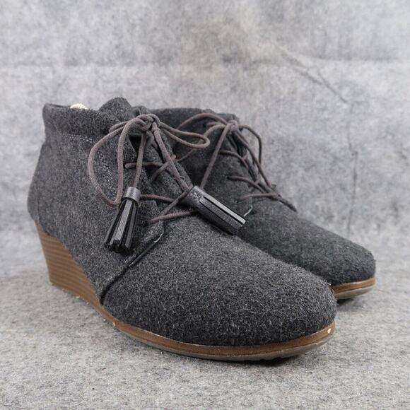 Dr Scholls Shoes Womens 9 Bootie Wedge Chukka Lace Up Casual Fashion Grey Tassel - Picture 1 of 14
